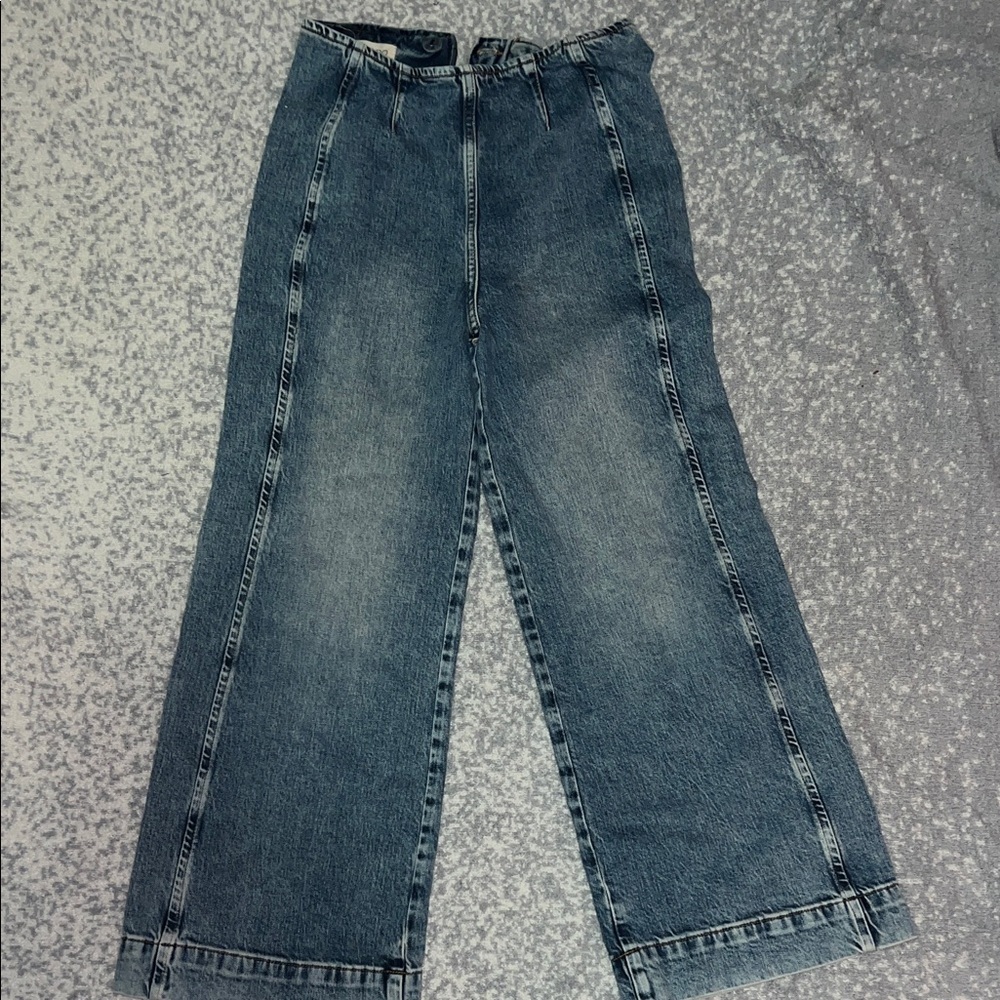 Pilcro Women’s 26 High Rise Wide Leg,Blue Jeans Cuffed Seam Detail Antropology